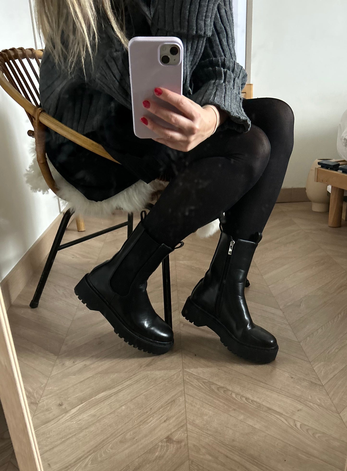 Zurich black faux leather ankle boots