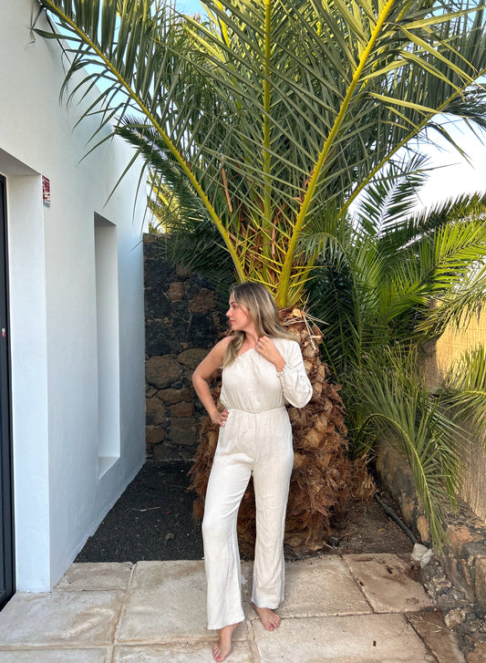 El Cotillo beige cotton gauze jumpsuit