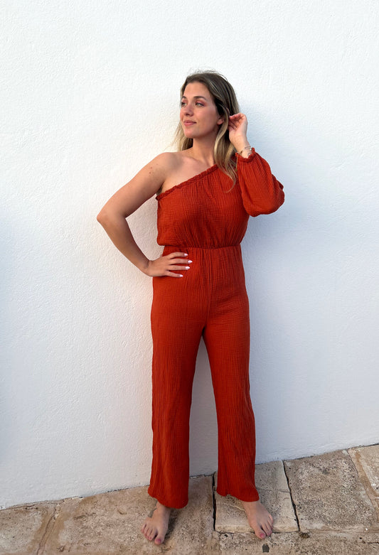 El Cotillo brick cotton gauze jumpsuit