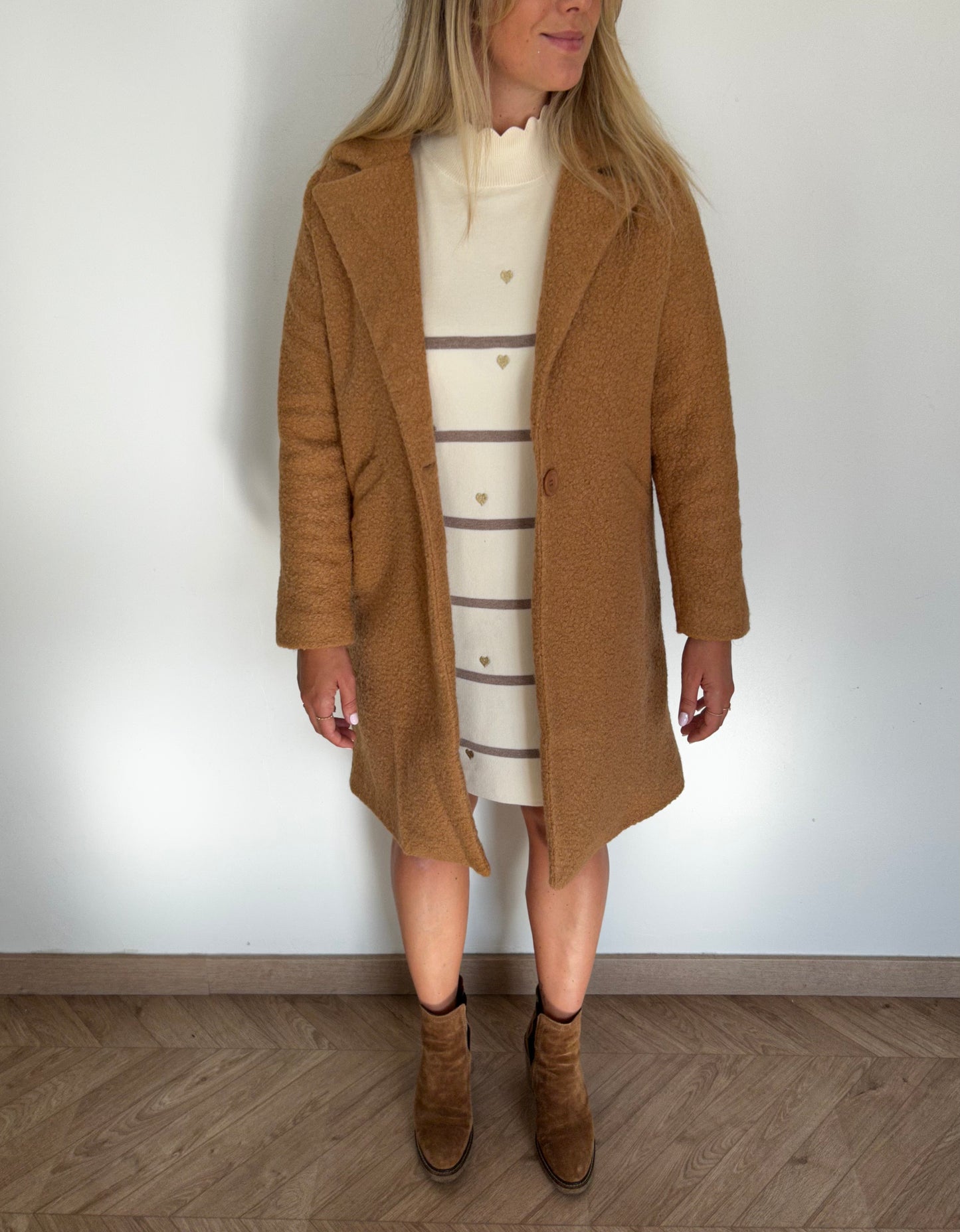 Long camel curled coat