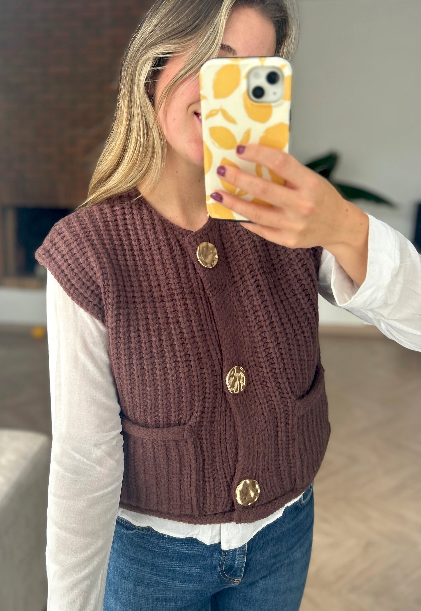 Gilet boutons dorés Odessa marron